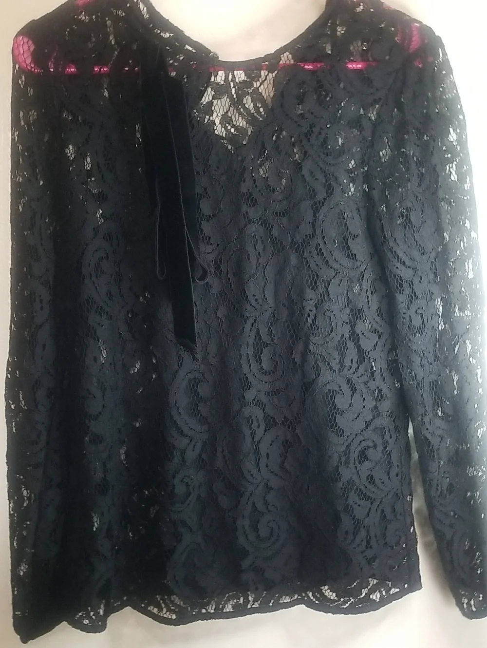 Michael Kors Black Lace Long-Sleeve Tie-Neck Blouse